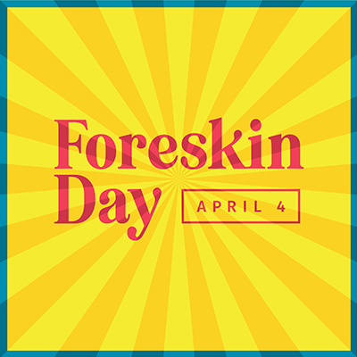 'Foreskin Day' logo on a yellow background