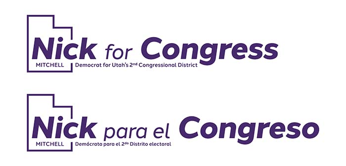 Two logos. One says 'Nick for Congress' and the other says 'Nick para el Congreso'