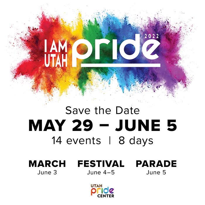 2022 Pride logo with the text 'Save the Date — May 29 – June 5 — 14 events, 8 days — March, June 3 — Festival, June 4–5 — Parade, June5'