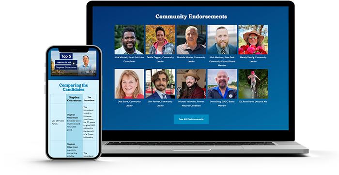 Phone and laptop showing the campaign website