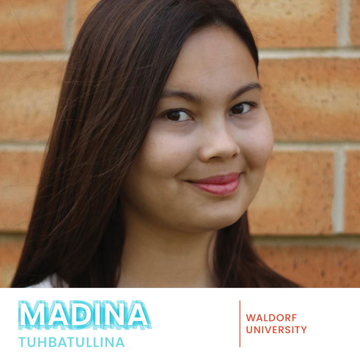 Headshot of Madina Tuhbatullina with branded text