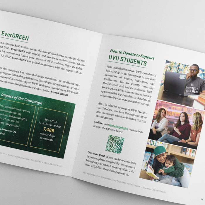 Two pages from a program with images on the right and text throughout.