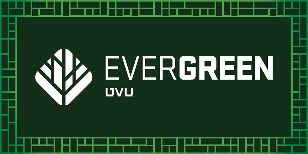'EVERGREEN' on a green background